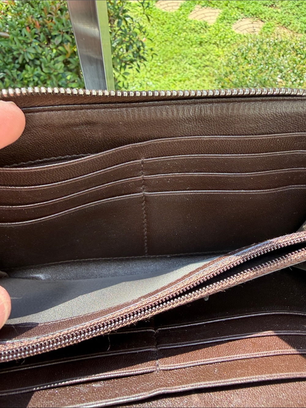 Dior  Authentic Dark Brown Embossed Leather zip -Around Wallet - Picture 13 of 16